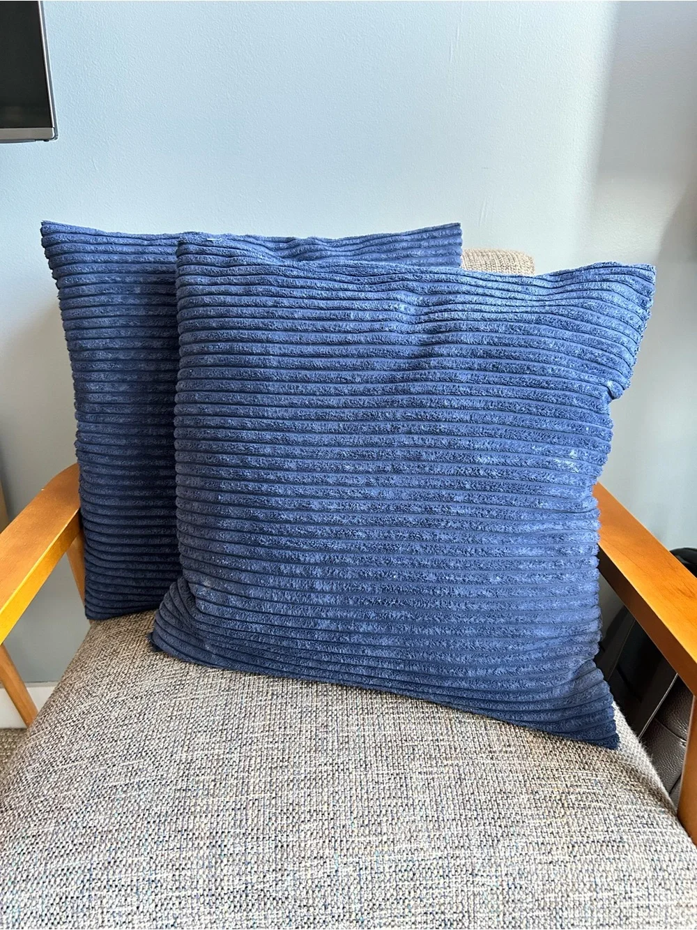 Blue Textured Decorative Throw Pillow Pair